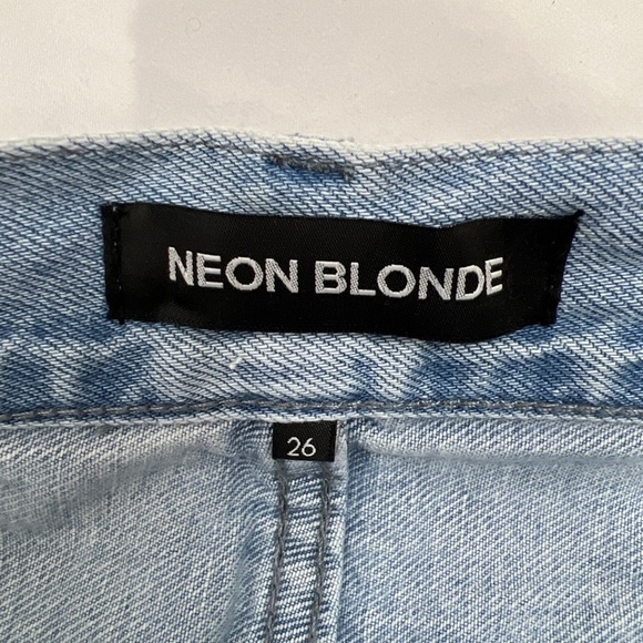 Neon Blonde Siren Zip‎ Cut Off Denim Mini Skirt in Shattered Blues - Picture 6 of 8